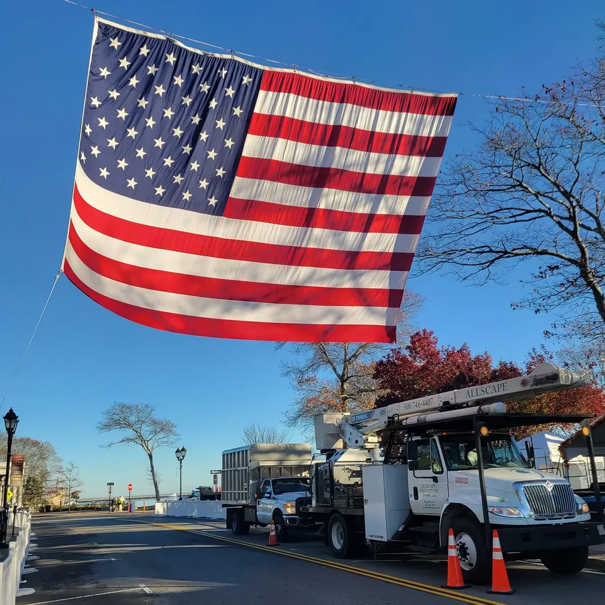 Trucks with Flag at Waterfront